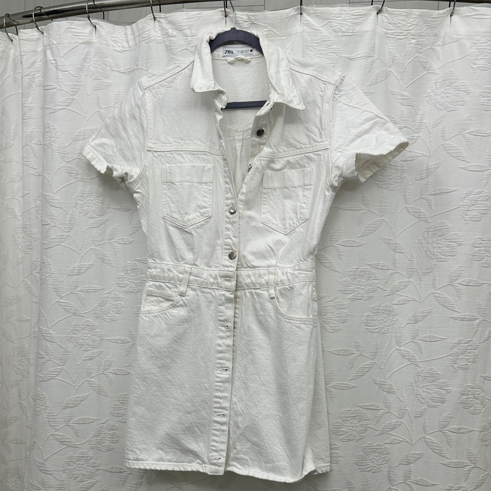 Zara White Button-Front Mini Dress